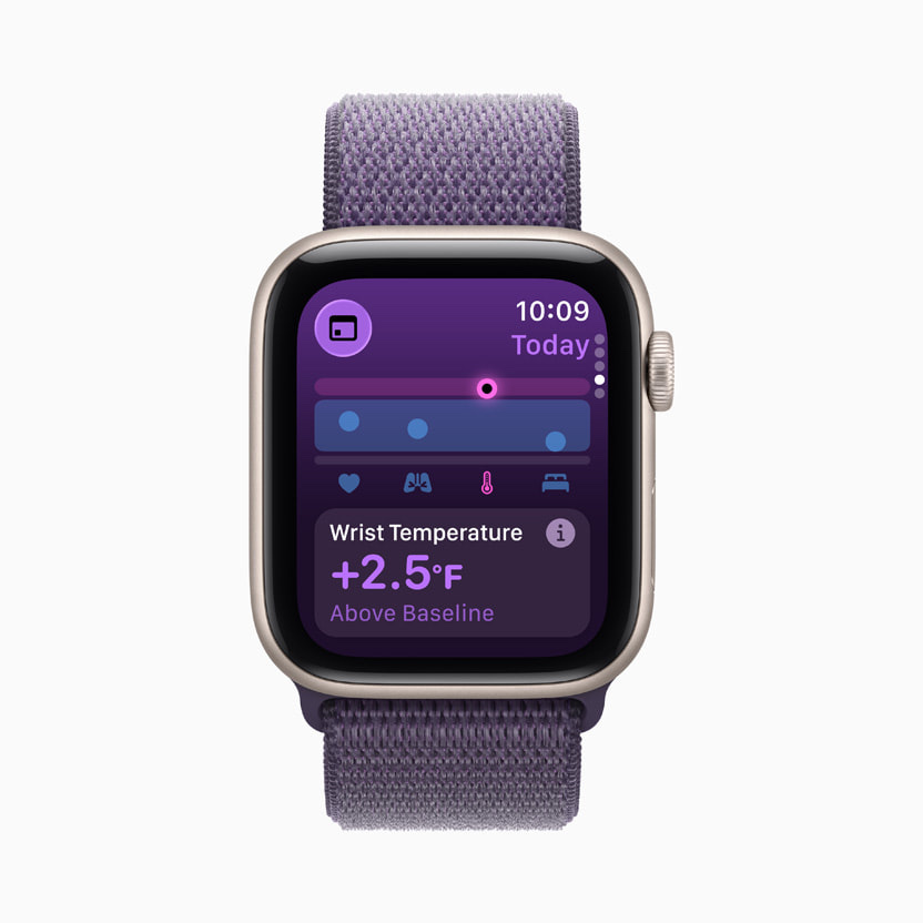 Apple Watch with purple band showing Harambee Health app